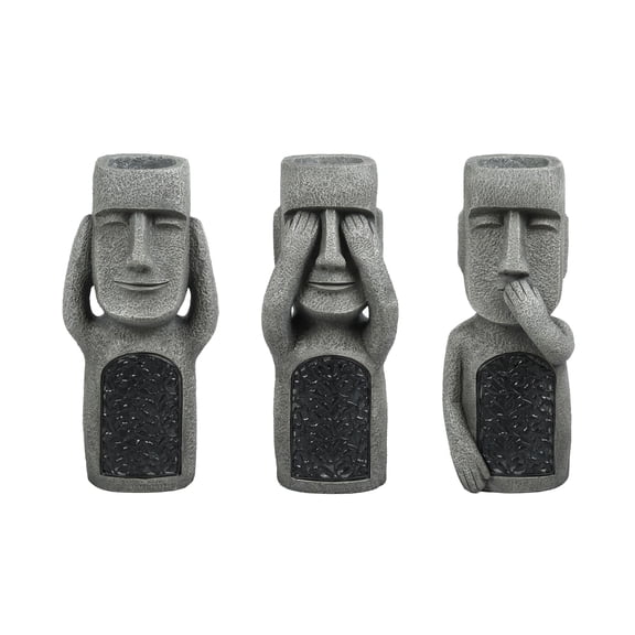 LuxenHome See, Hear, Speak No Evil Set of 3 Garden Easter Island Solar Statues