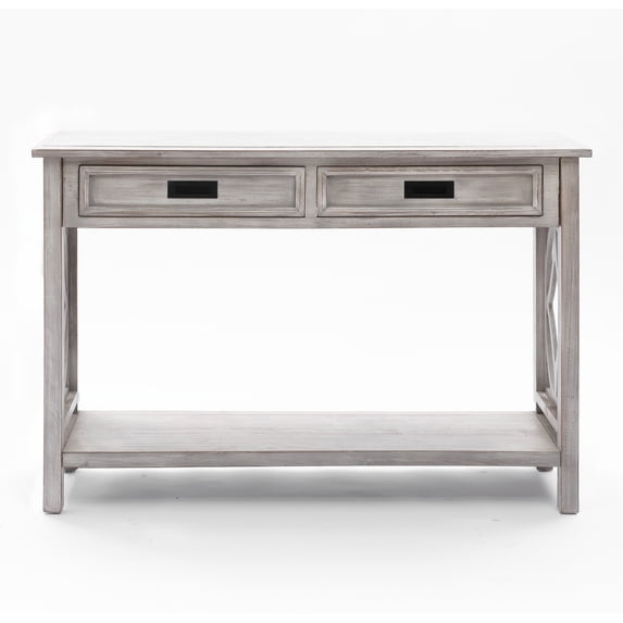 LuxenHome Gray Wood 2-Drawer 1-Shelf Console and Entry Table
