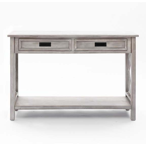 LuxenHome Gray Wood 2-Drawer 1-Shelf Console and Entry Table