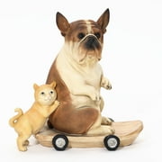 LuxenHome Kitten and Dog with Skateboard Sculpture Resin Statue