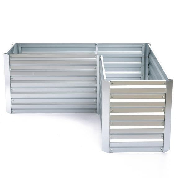 LuxenHome L-Shaped Galvanized Steel Raised Garden Bed