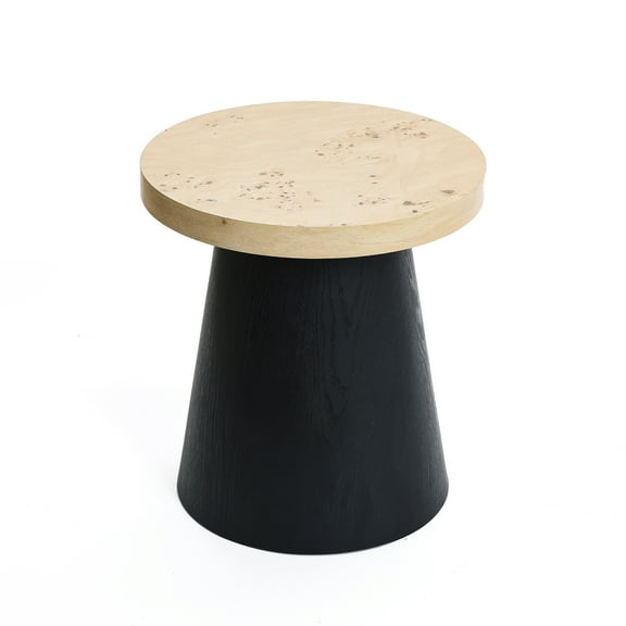 LuxenHome Light Wood Finish Top with Black Base Manufactured Wood Round Side Table