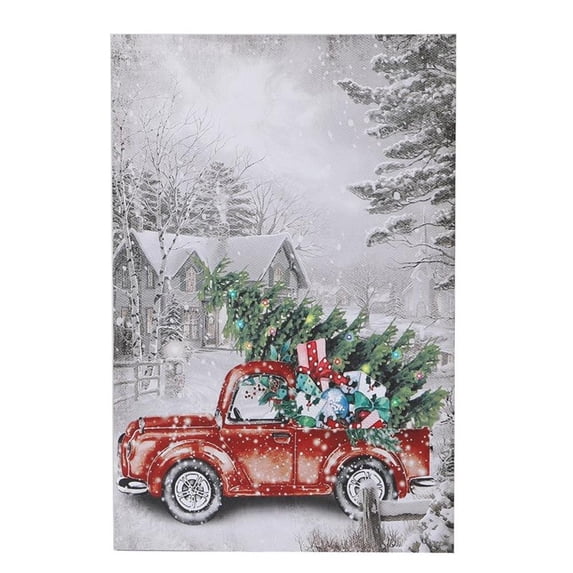 LuxenHome Lighted Christmas Vintage Truck Canvas Print
