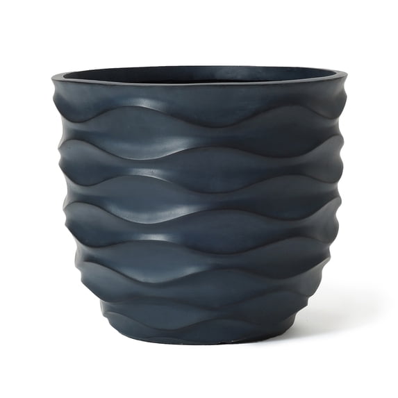 LuxenHome LuxenHome 13.4-Inch Round Waves MgO Planter, Black
