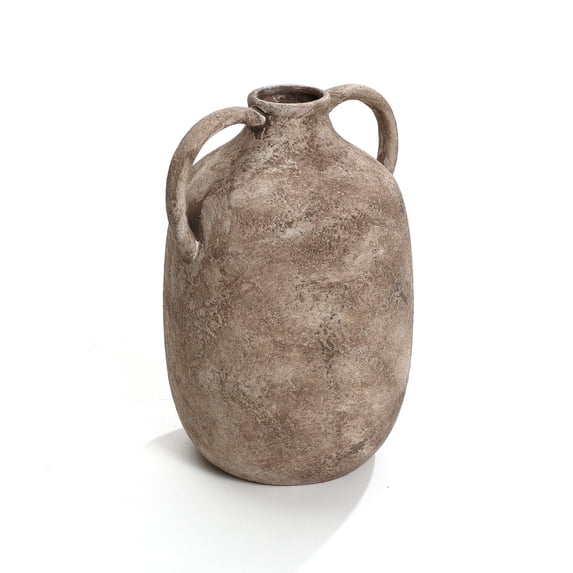 LuxenHome Marble Brown Ceramic 11.8-Inch Tall Jug Vase with Handles