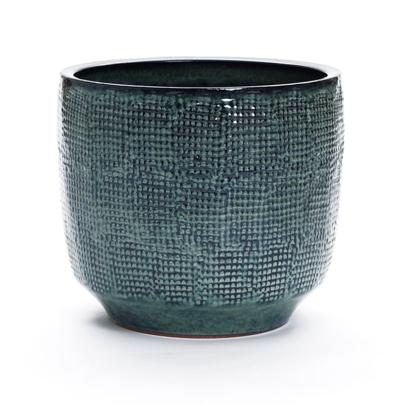 LuxenHome 15.75" Dia Large Ceramic Planter Pots for Plants, Teal Green Glazed Round Planter with Drainage