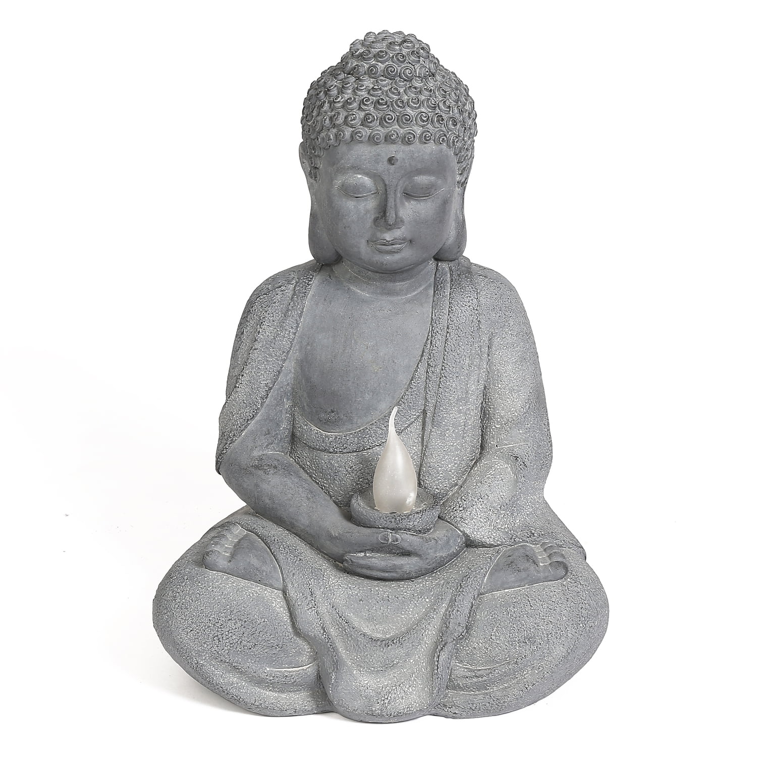 Gray Magnesium Oxide Sitting Buddha Statue with Solar Light