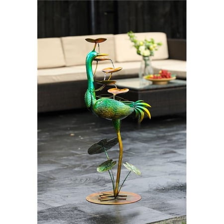LuxenHome Metal Green Crane Outdoor Fountain