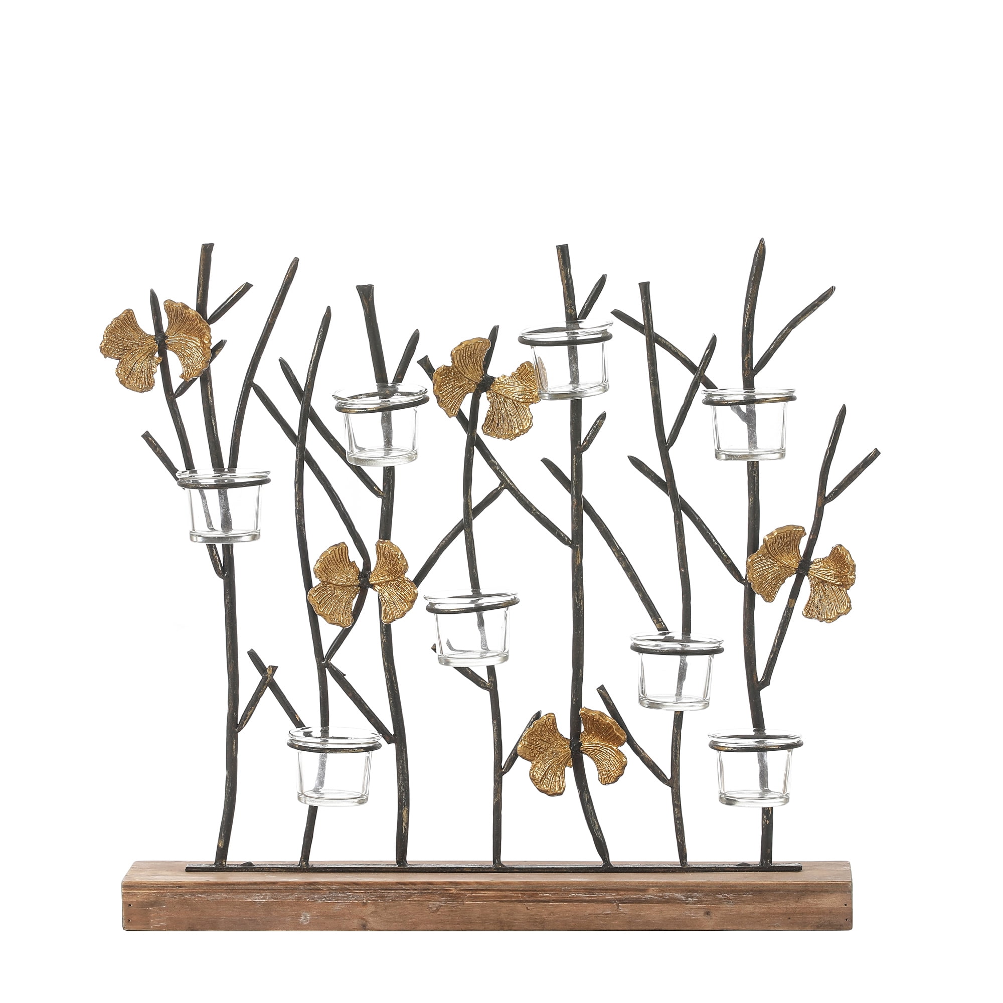 Black Metal Branches Tabletop Candelabra with Gold Butterflies