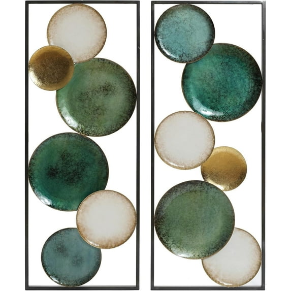 LuxenHome Metal Wall Art, 36" Abstract Geometrical Metal Art Wall Decor, 2 Pieces Green Minimalist Décor Living Room with Frame, Wall Hanging for Home Living Room Bedroom Decoration