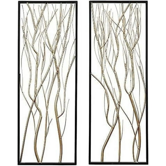 LuxenHome Metal Wall Decor, 36" Luxury Living Room Metal Wall Art, Set of 2 Gold Wall Decor, Bedroom Wall Decorations with Frame for Home, Bedroom, Kitchen, Office, Dining Room, Gold/Black