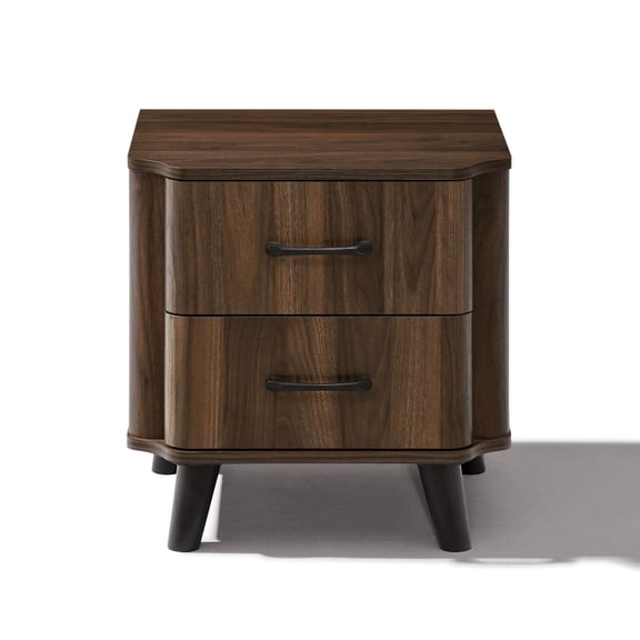 LuxenHome Mid Century Modern Nightstand, 20" Walnut Night Stand with Curved Edge, Dark Brown Nightstand with Drawers