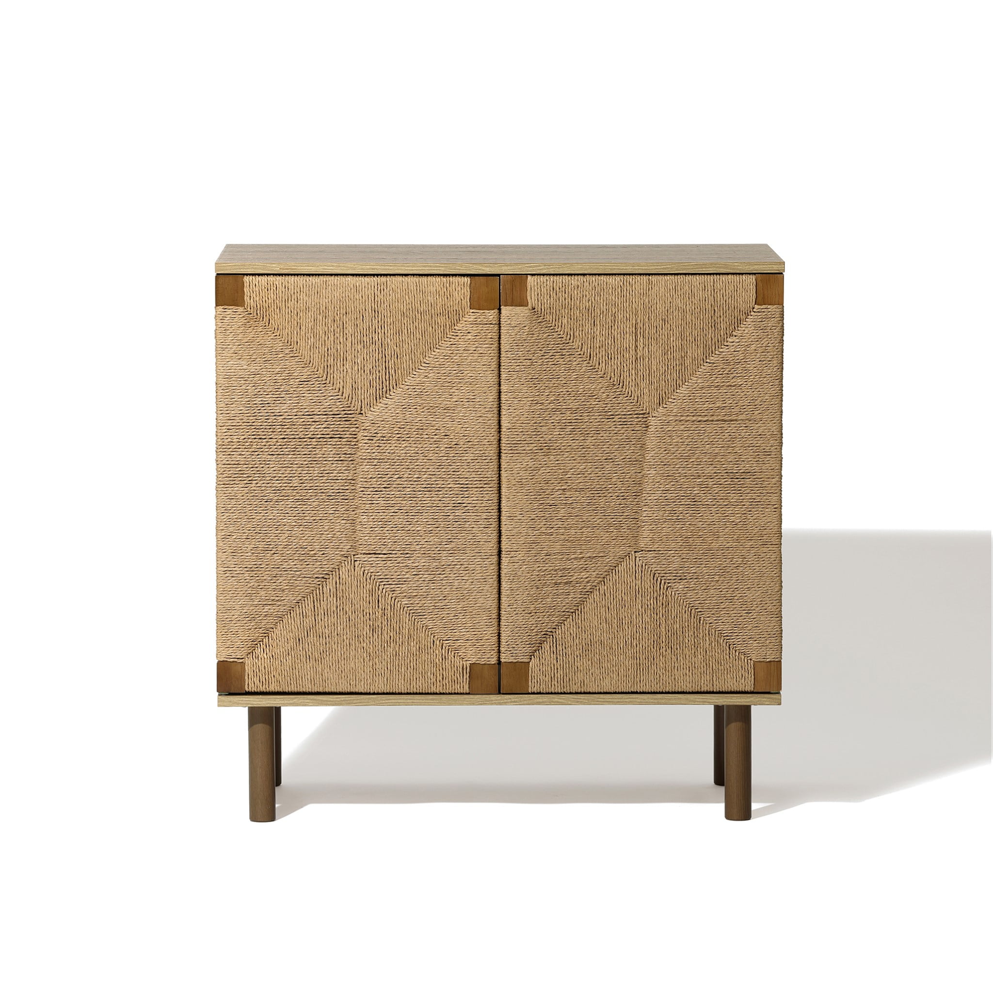 Brown Mid-Century Modern Jute 2-Door Cabinet with Adjustable Shelving