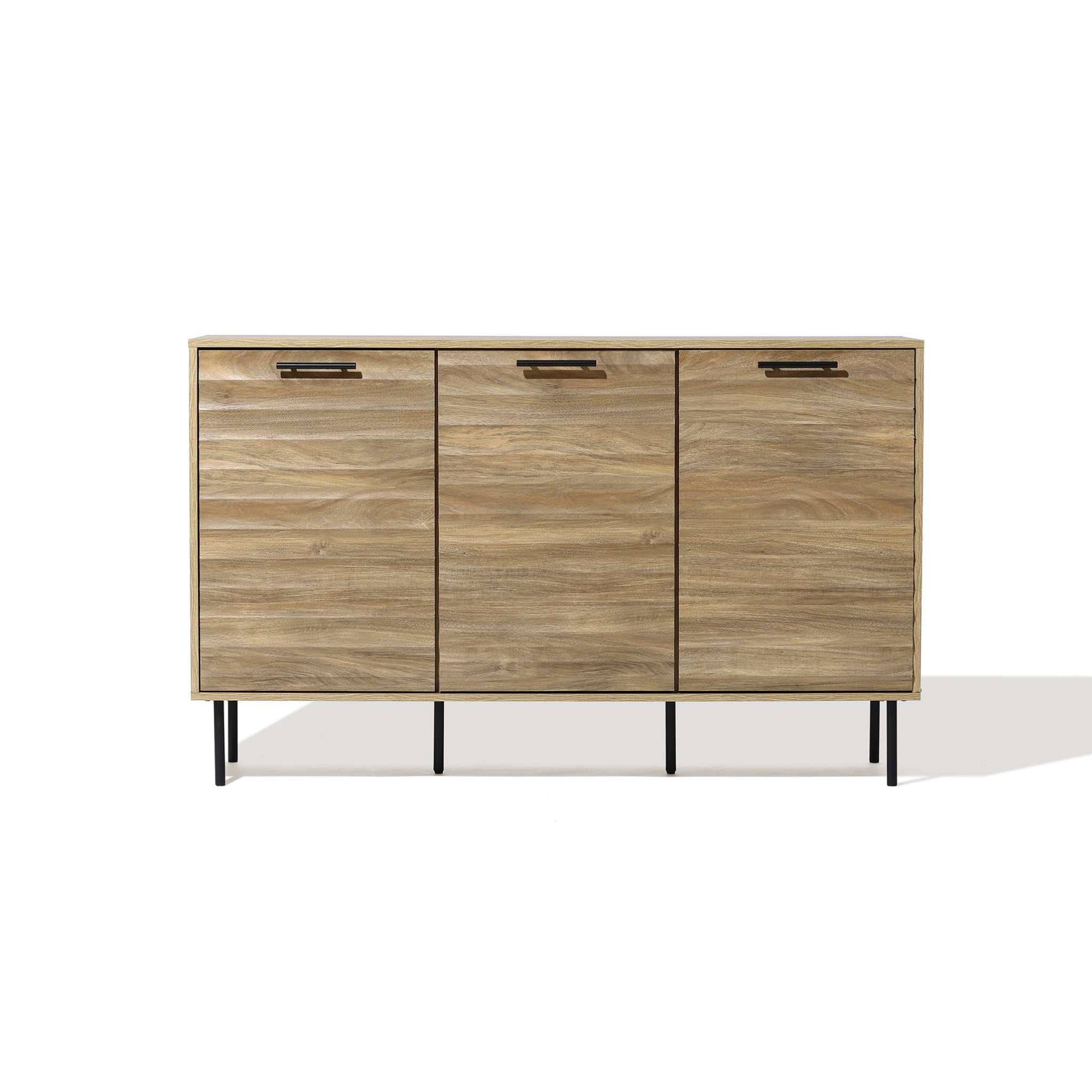 Mid-Century Modern Natural Wood and Black 55.1-Inch Sideboard Cabinet