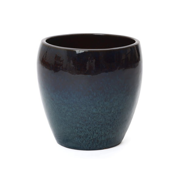 LuxenHome 12" Gradient Blue Round Ceramic Planter, Glazed Plant Pots with Drainage