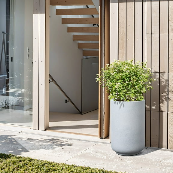 LuxenHome Minimalistic Modern Gray 23-Inch Tall Round MgO Planter