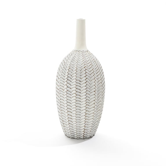 LuxenHome Modern Geometric Pattern Polyresin 23.5-Inch Tall Trumpet Vase