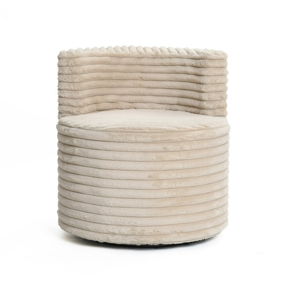 LuxenHome Modern Light Brown Upholstered Swivel Barrel Accent Chair