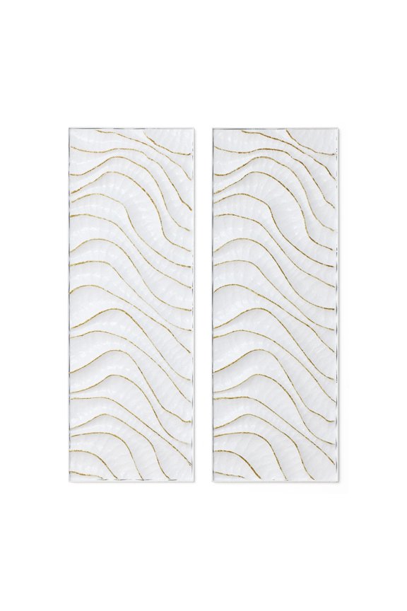 Modern Metal Wall Decor, 2-Piece Textured Panels with Sculpted Wave Design