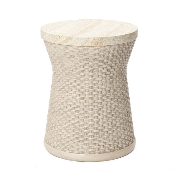 LuxenHome 19" Woven Texture Outdoor Side Table with Storage, Round Patio Table with Ice Bucket for Garden, Balcony