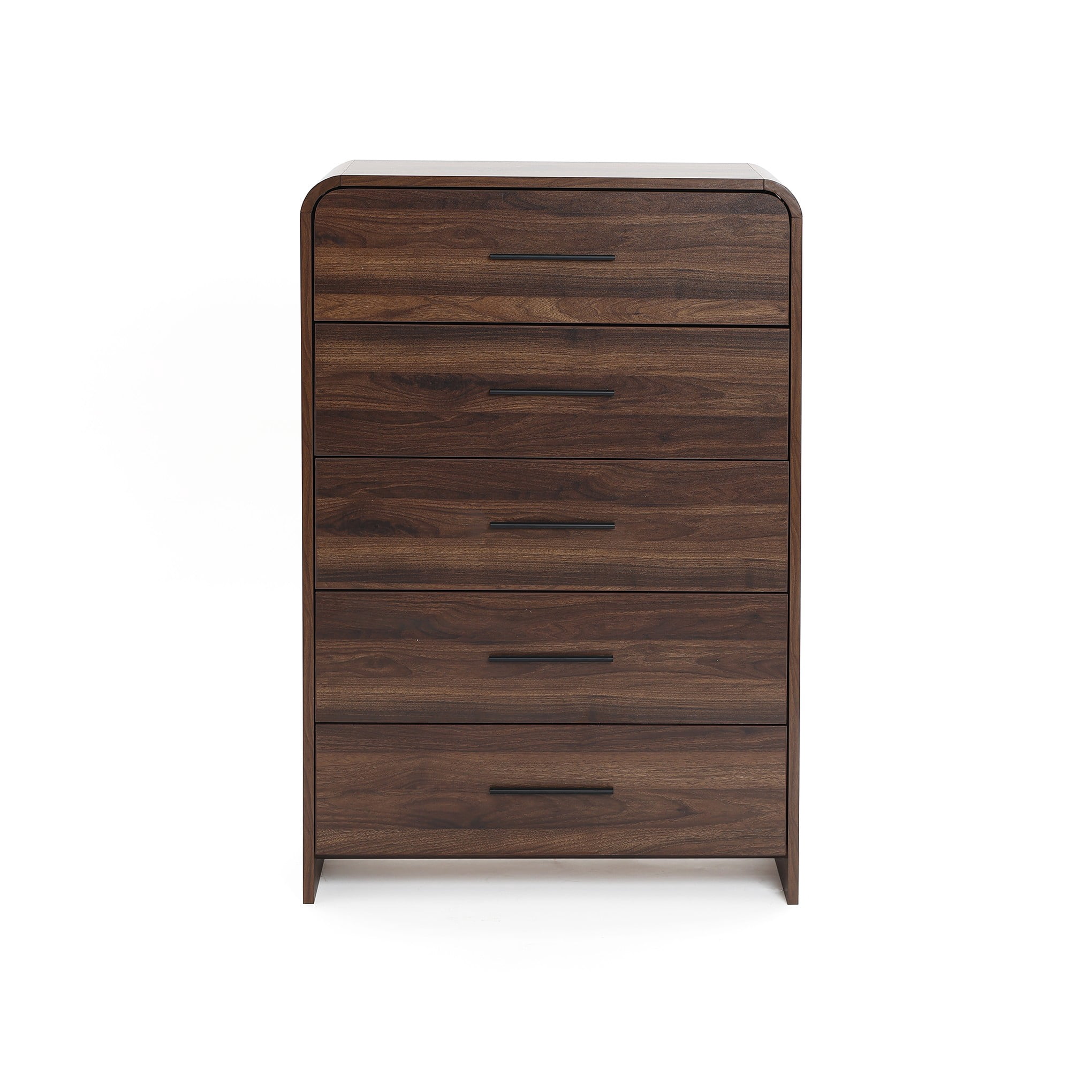 LuxenHome Modern Walnut Finish 5-Drawer Chest, Engineered Wood Storage ...