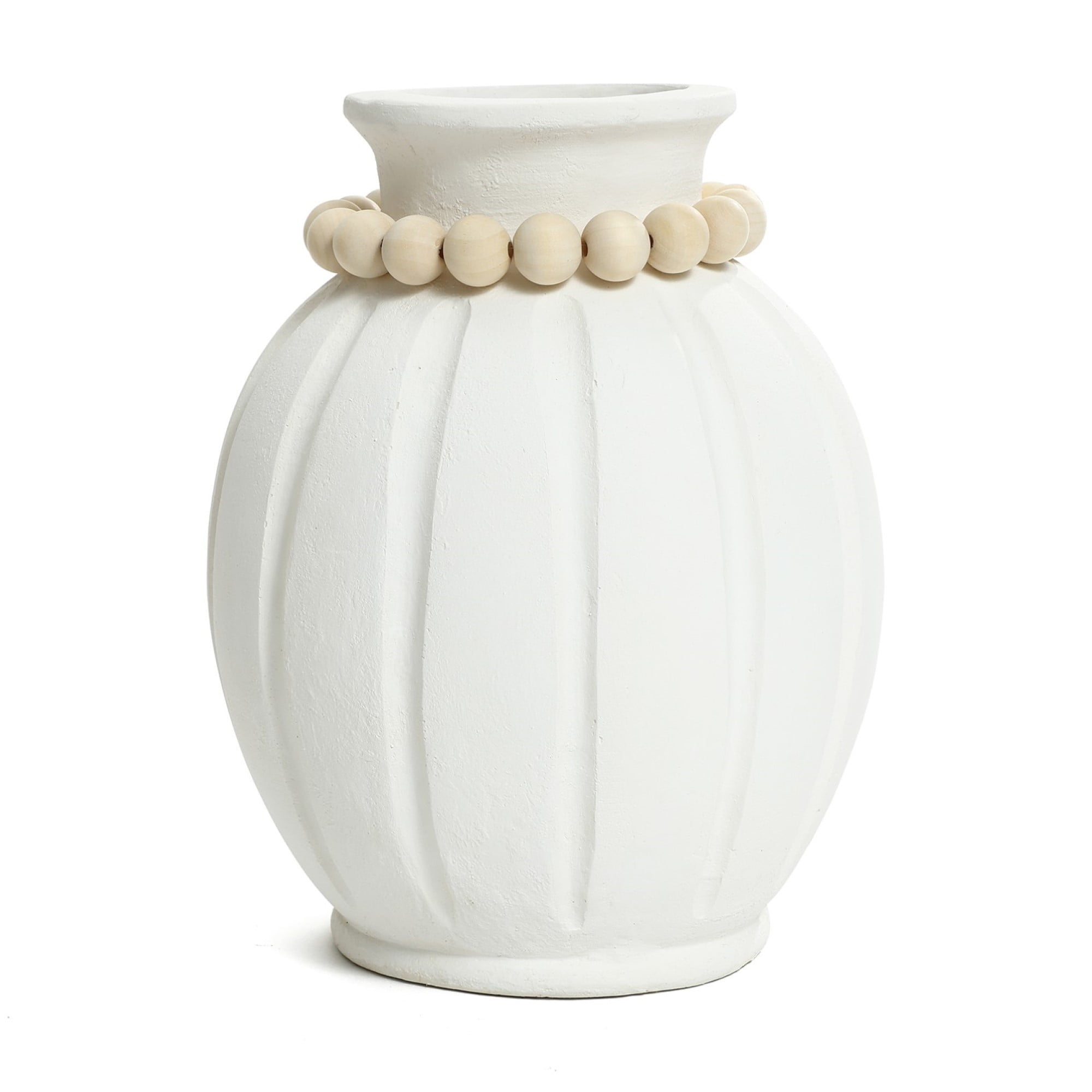LuxenHome Modern White MgO 15-Inch Tall Round Vase