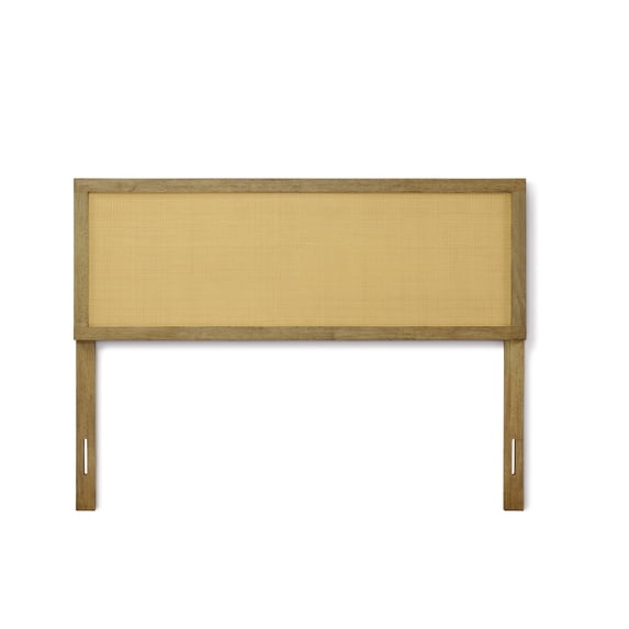 LuxenHome Natural Finish Rubberwood with Rattan Panel Headboard, Queen