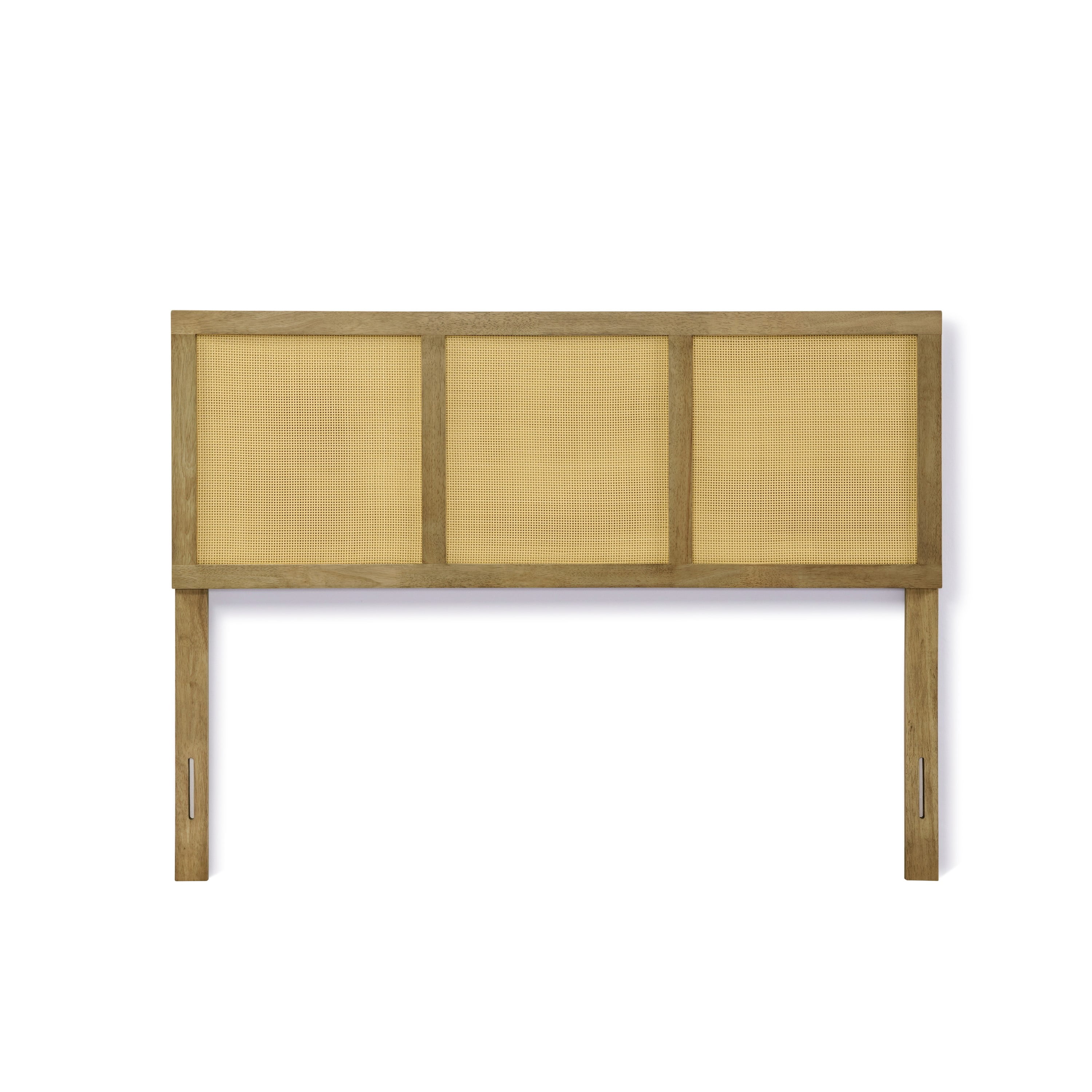 LuxenHome Natural Finish Rubberwood with Rattan Panels Headboard, Queen