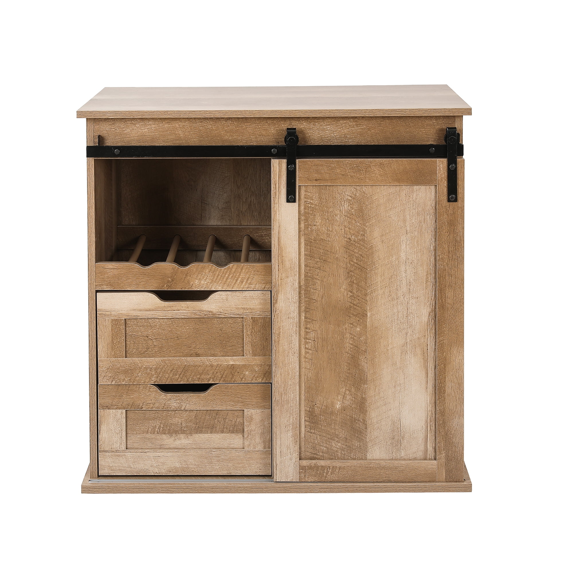 LuxenHome Natural Oak Finish Manufactured Wood Wine and Storage Cabinet