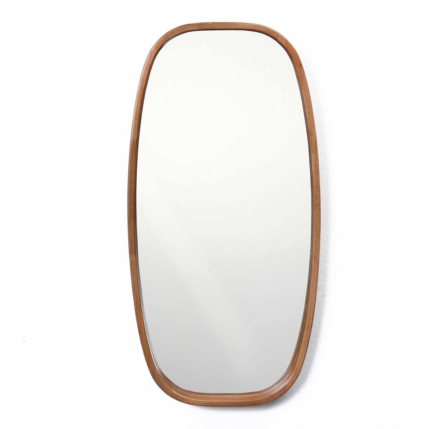 Natural Rubberwood Frame Rounded Rectangle Wall Mirror