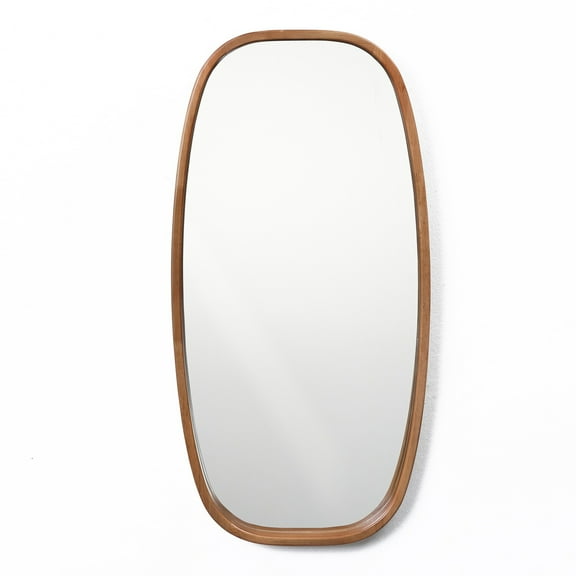 LuxenHome Natural Rubberwood Frame Rounded Rectangle Wall Mirror