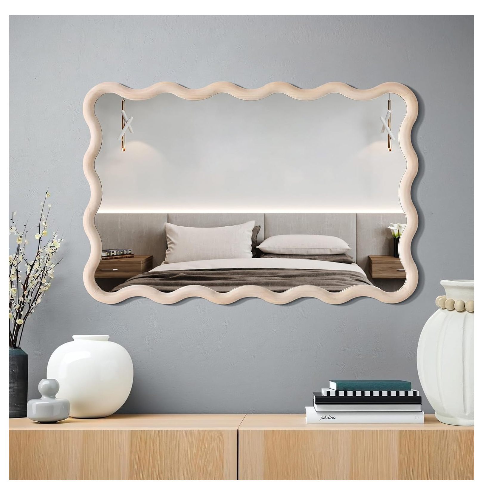LuxenHome Natural Wood Accent Wall Mirror,39 Inch Tall Rectangular Wall ...