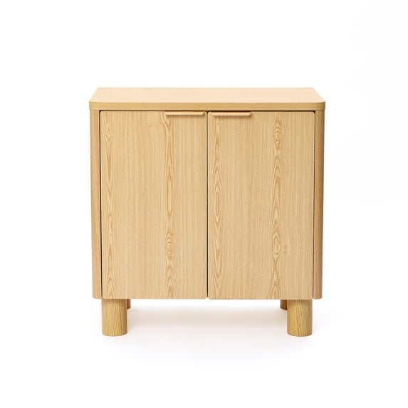LuxenHome Natural Wood Finish 2-Door Storage Cabinet, Manufactured Wood Organizer for Home & Office