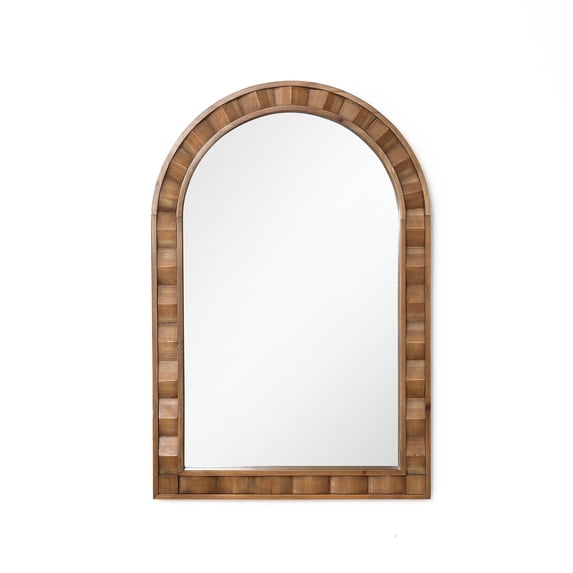 LuxenHome Natural Wood Frame Arch Rectangle Wall Mirror, 35.43 in Tall Rustic Home Decor