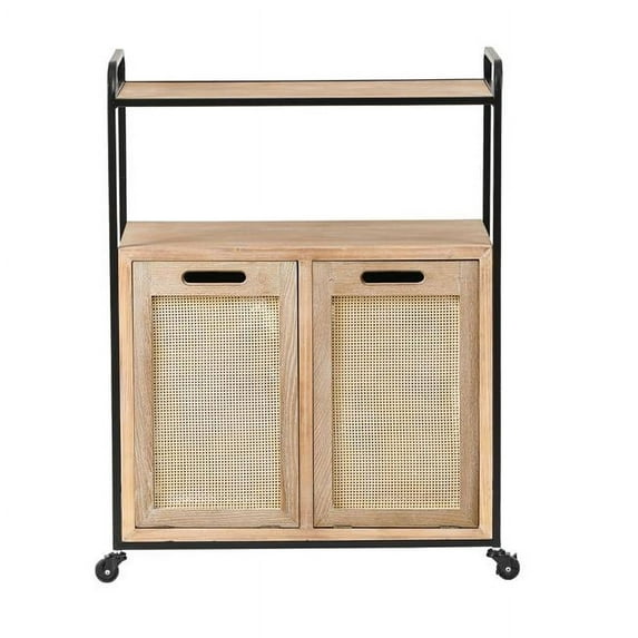 LuxenHome Natural Wood Laundry and Storage Cart