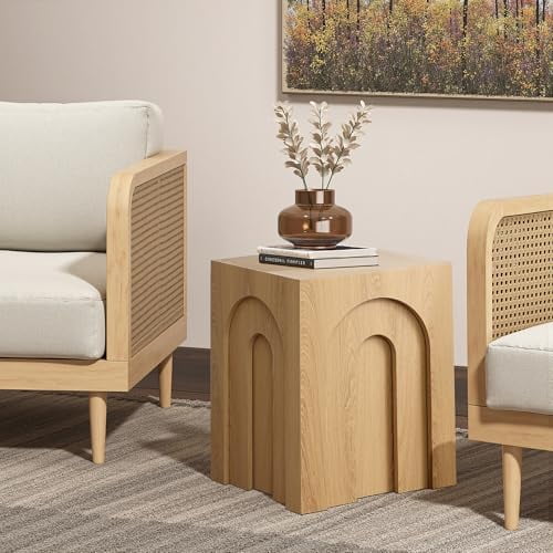 LuxenHome Nesting End Table Set,Set of 3 Side Tables for Living Room,Oak Finish Wood Unique Japandi Arch Design Accent Tables for Bedroom, Small Spaces,Versatile Usage, Space-Saving$$Furniture