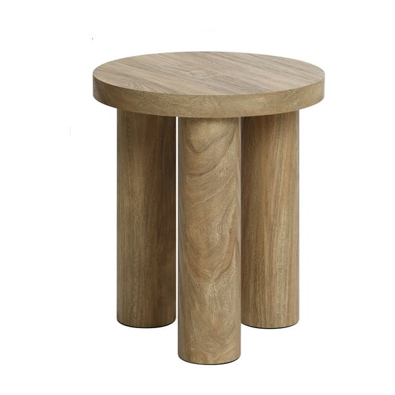LuxenHome Oak Finish Manufactured Wood Round Side Table with 3 Pillar Legs