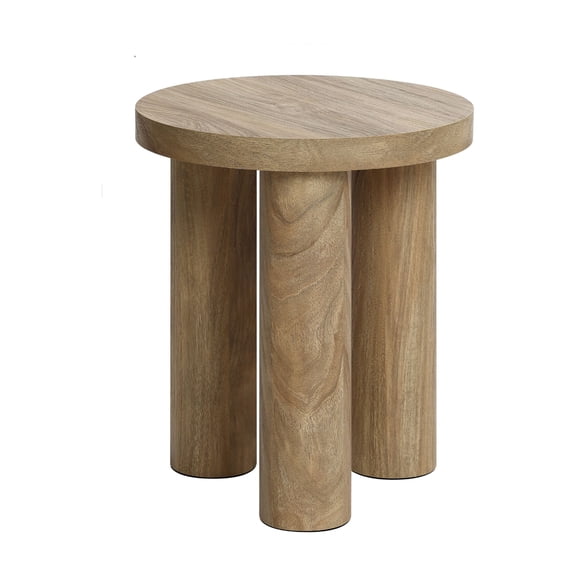 LuxenHome Oak Finish Manufactured Wood Round Side Table with 3 Pillar Legs