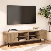 LuxenHome Oak Manufactured Wood 71-Inch Wide 4-Door TV Console Cabinet