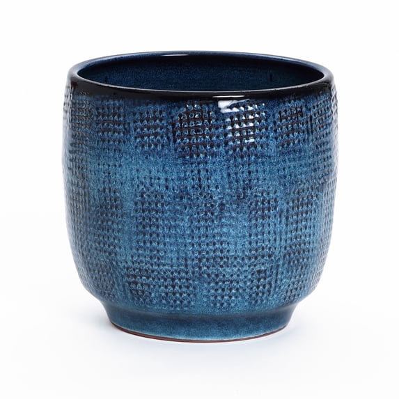 LuxenHome 12" Dia Large Ceramic Planter Pots for Plants, Teal Blue Glazed Round Planter with Drainage