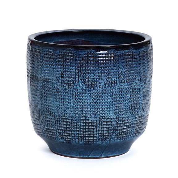 LuxenHome 15.75" Dia Large Ceramic Planter Pots for Plants, Teal Blue Round Glazed Planter with Drainage