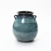 LuxenHome Ocean Blue Ceramic Vase with Handles, 17.5 Tall Rounded Pot for Rustic or Coastal Decor