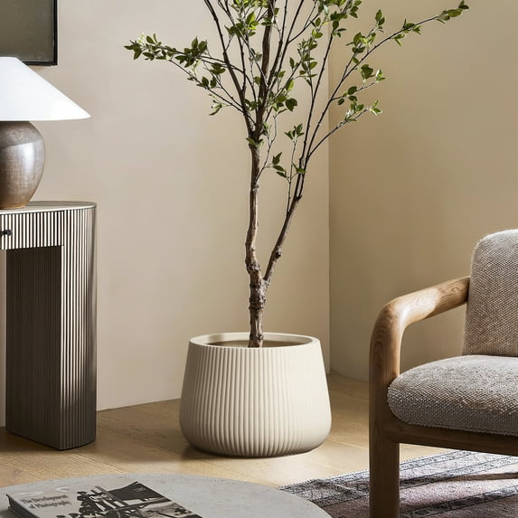 LuxenHome 12.5 Dia Off-White Ribbed Round Planter Pot