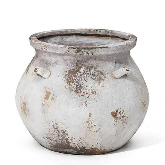 LuxenHome Off White Rustic Cauldron MgO Planter Pot