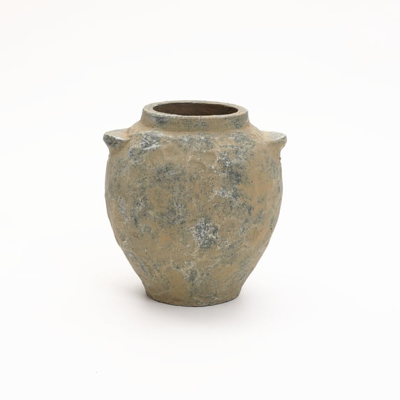 LuxenHome Old-World Brown with Gray 11-Inch Tall Round Terracotta Vase with Handles