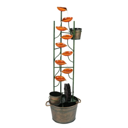 LuxenHome Orange Metal Tulip Cascade Outdoor Fountain with Planter
