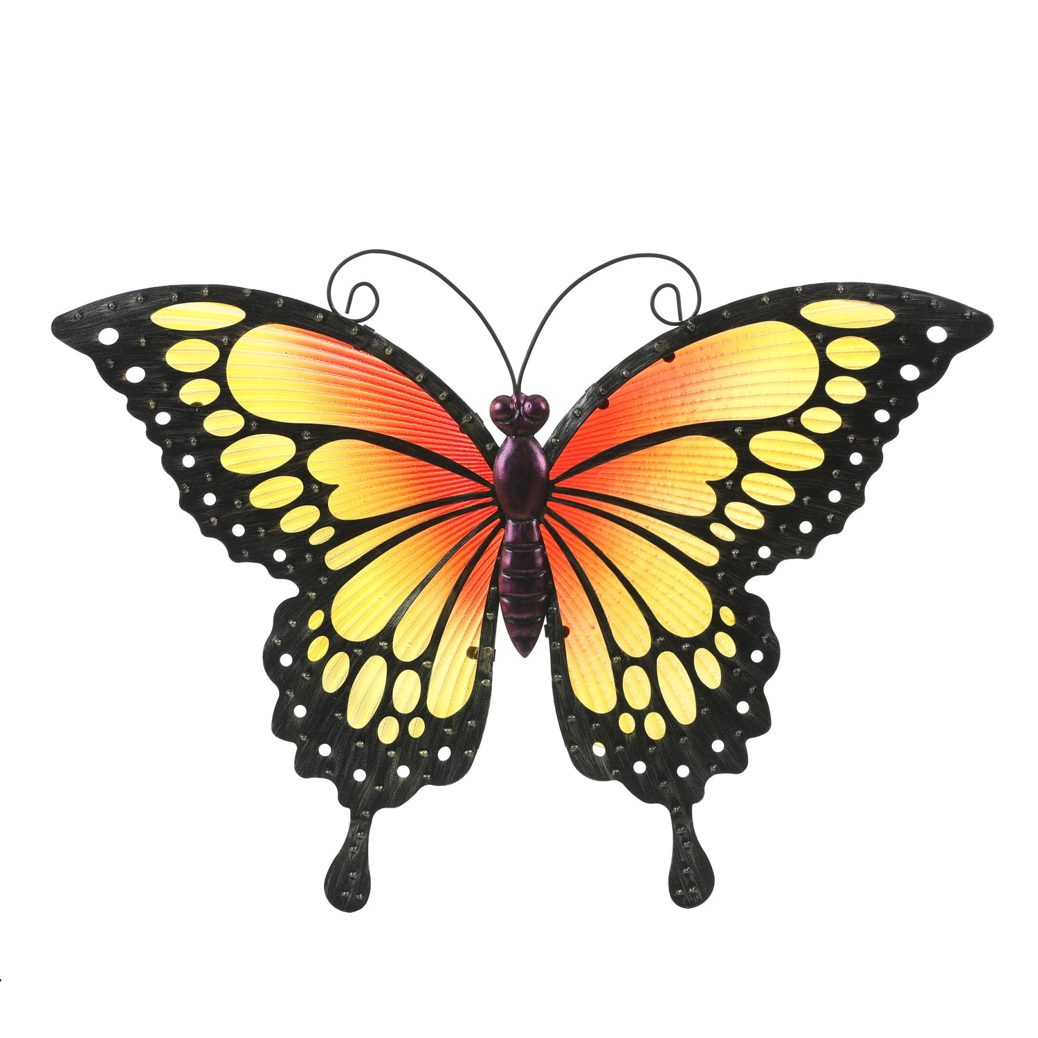 LuxenHome Orange and Yellow Butterfly Metal and Glass Outdoor Wall Decor