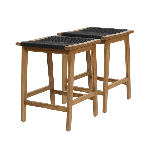 LuxenHome Outdoor Acacia Wood  Counter Height Stools, Set of 2