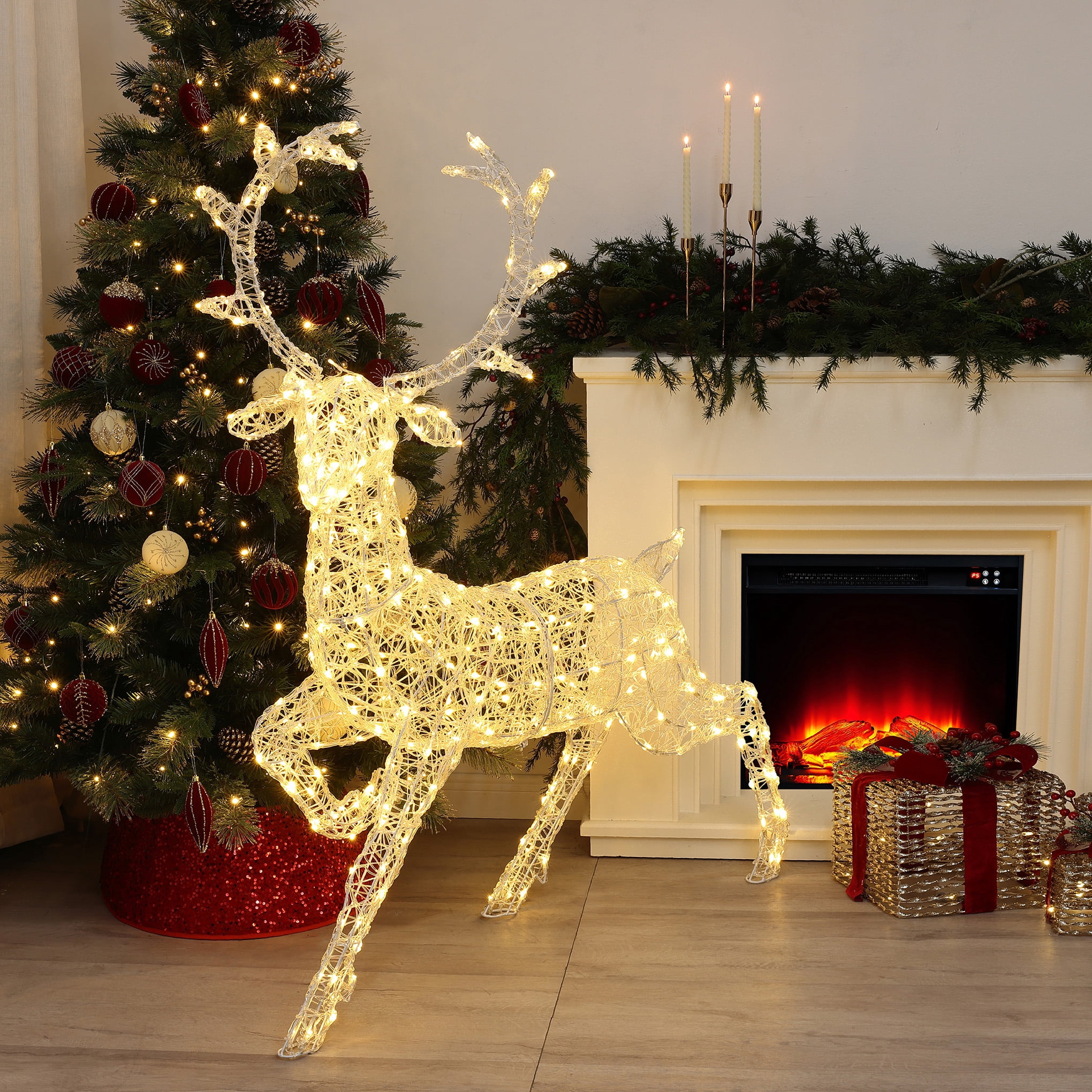 LuxenHome Outdoor Christmas Reindeer Decor, Lighted Holiday Yard ...