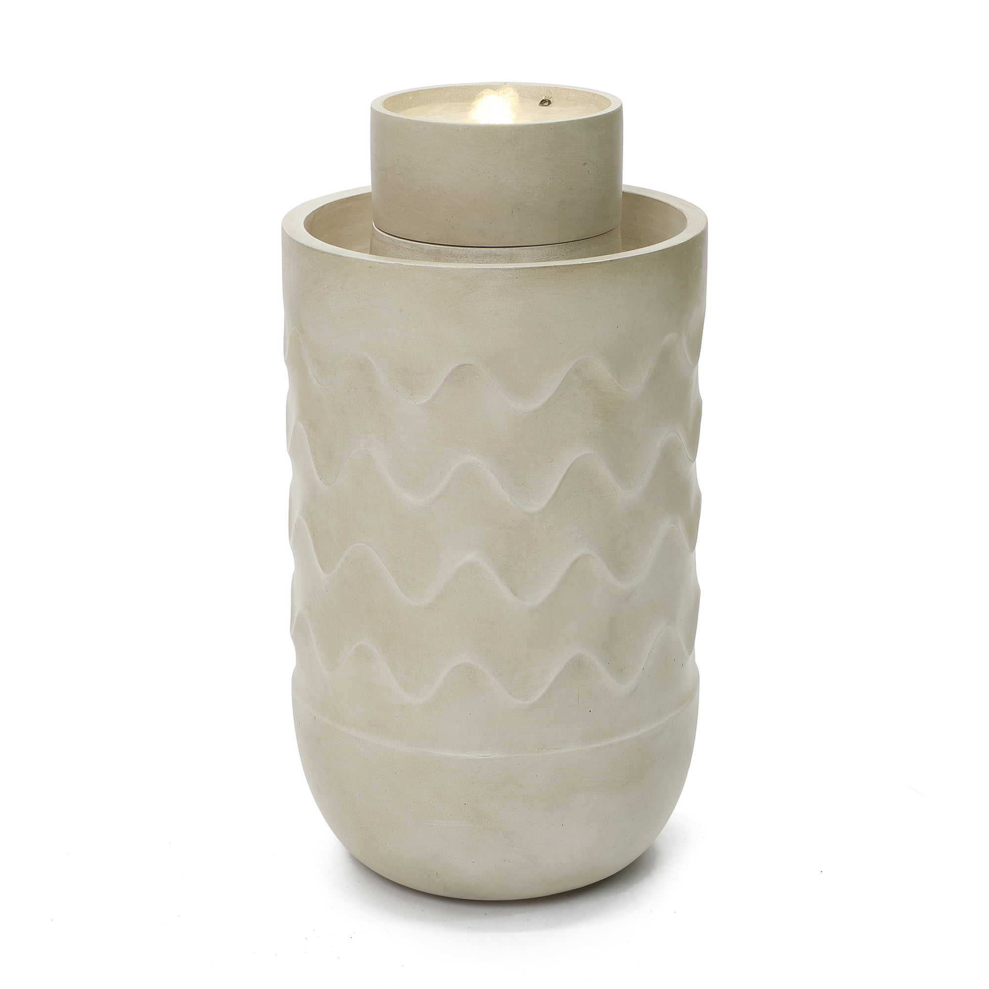 LuxenHome Outdoor Lighted Polyresin Fountain with Planter, Decorative Garden Accent